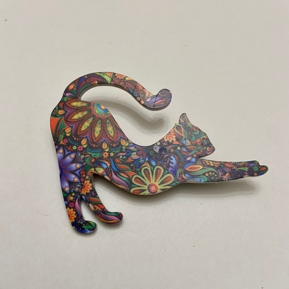 Cat Stretching Multi-color Brooch - Picture 1 of 6